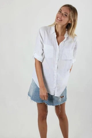 Boyfriend Linen Shirt - White - Armadi - Hut - Shirts