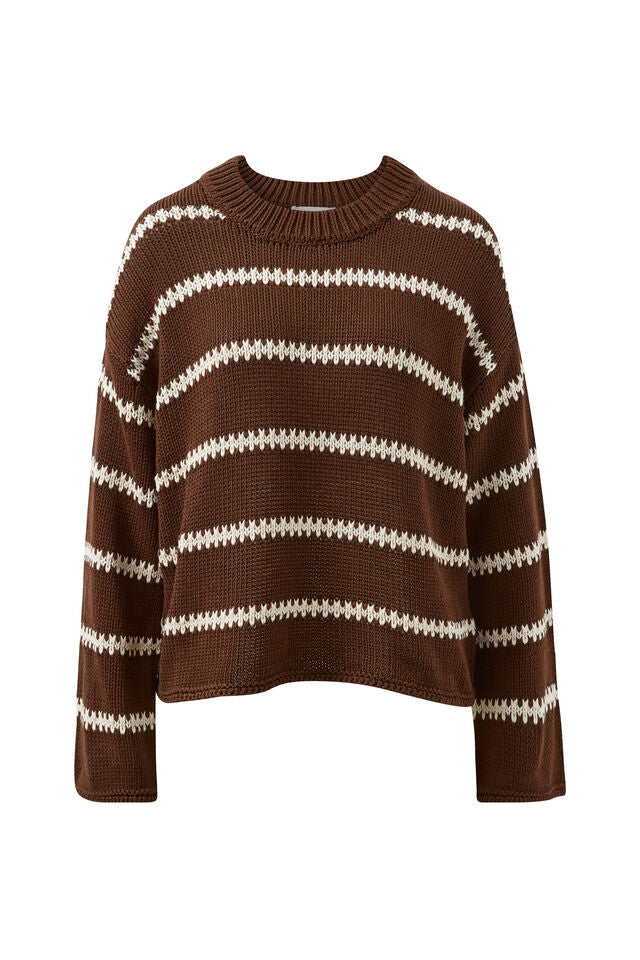 Lila Oversized Knit Crew - Chocolate Stripe - Armadi - Ceres Life - Knitwear