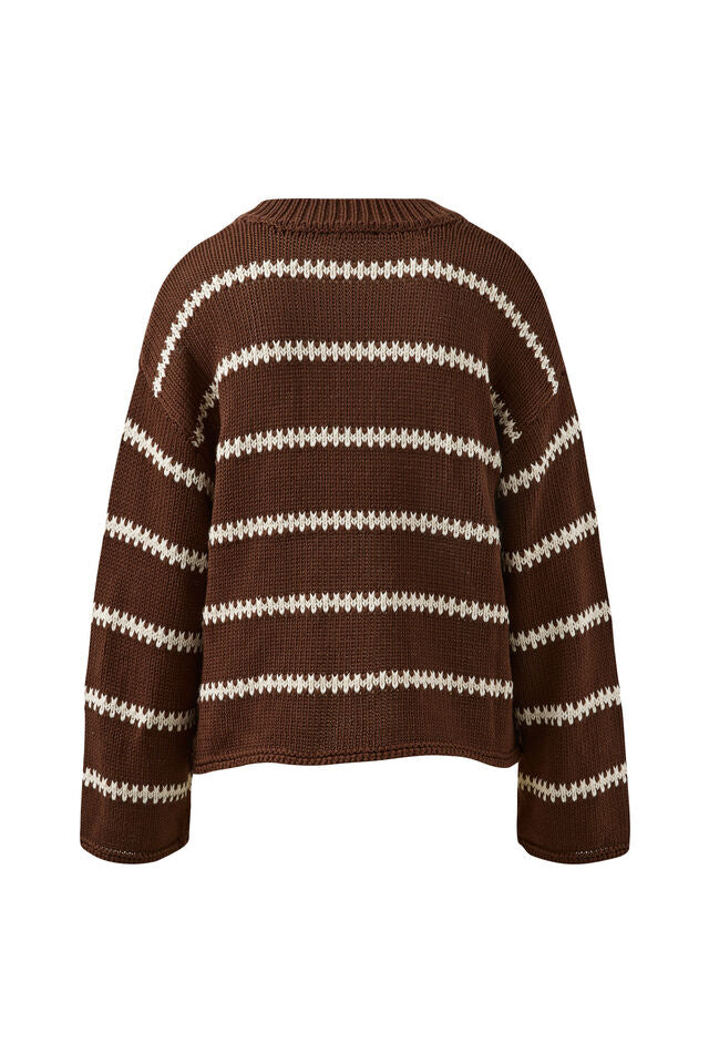 Lila Oversized Knit Crew - Chocolate Stripe - Armadi - Ceres Life - Knitwear