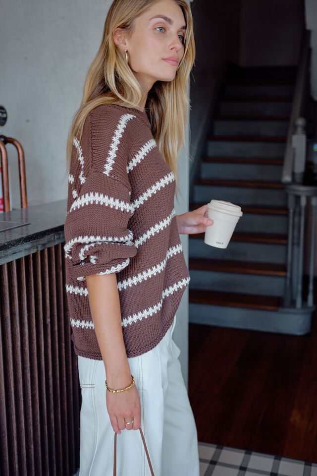 Lila Oversized Knit Crew - Chocolate Stripe - Armadi - Ceres Life - Knitwear
