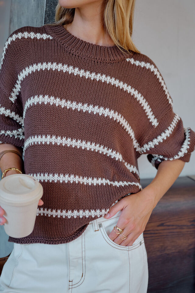 Lila Oversized Knit Crew - Chocolate Stripe - Armadi - Ceres Life - Knitwear