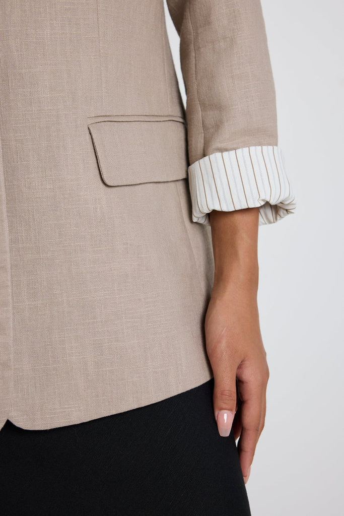 Dock Ramie Rolled Sleeve Blazer - Taupe - Armadi - Ivy & Jack - Jacket/Coat