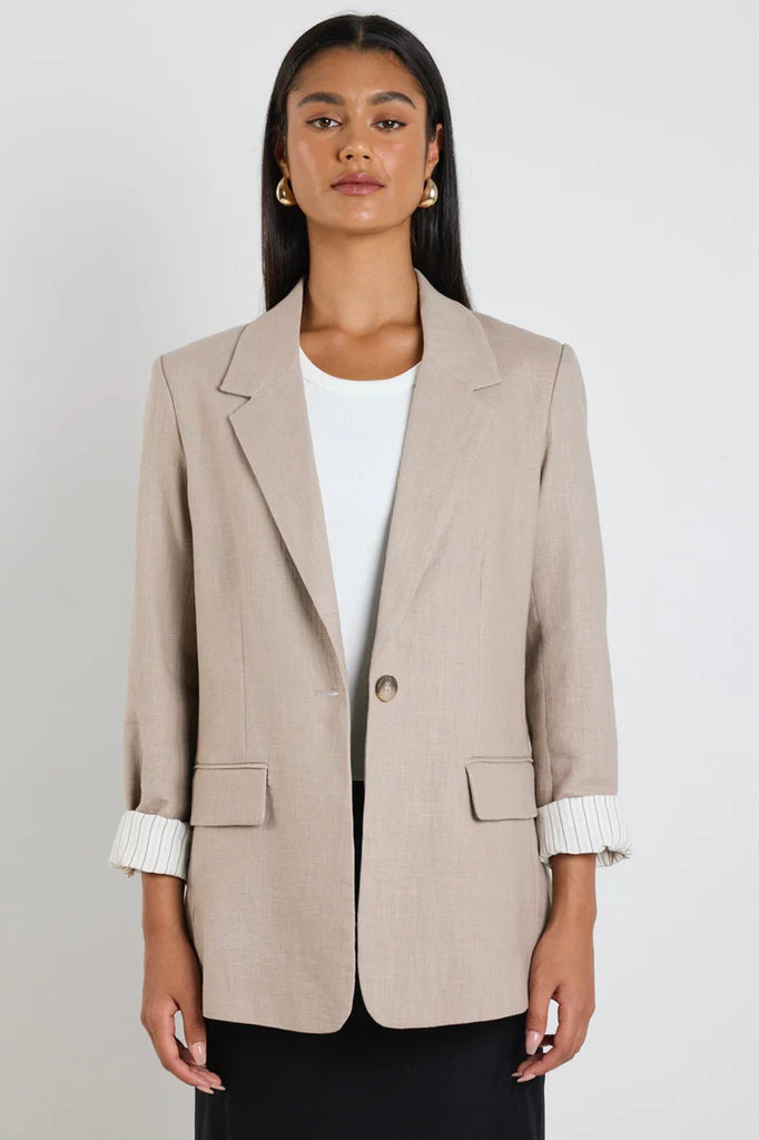 Dock Ramie Rolled Sleeve Blazer - Taupe - Armadi - Ivy & Jack - Jacket/Coat