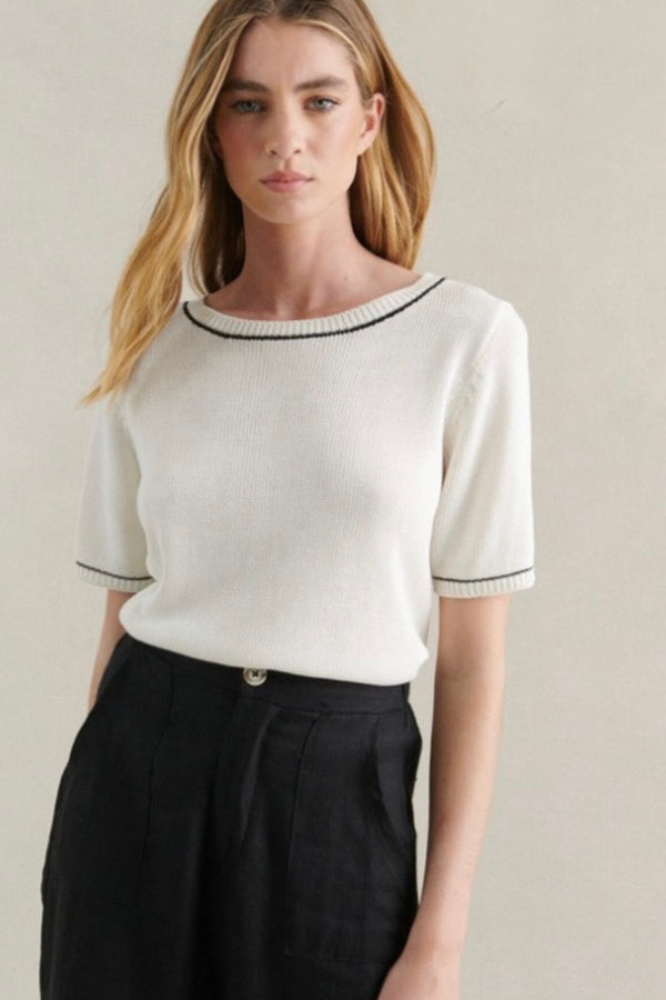 Contrast Stitch Tee - White