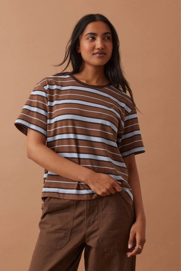 Stevie Slouchy Tee  - Chalk/Choc Retro Stripe