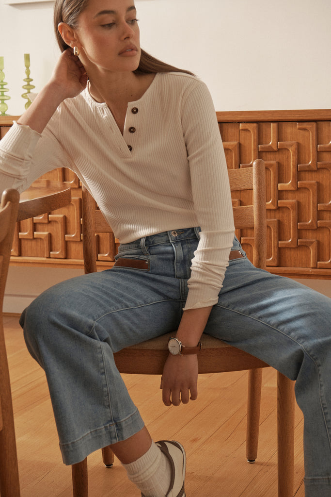 Freya Jean Leather Pocket - 70's Blue - Armadi - Kireina - Jeans