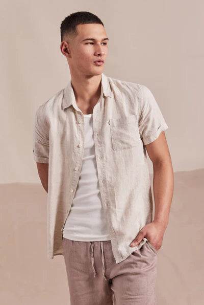 Hampton Linen S/S Shirt - Oatmeal - Armadi - Academy Brand - Men