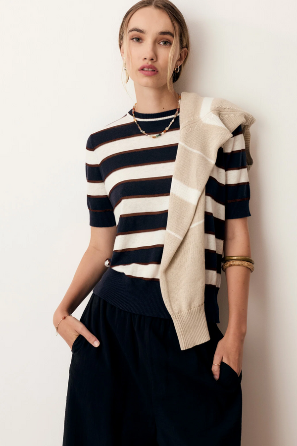 Darcey Stripe Knit Tee- Ink/White/Choc