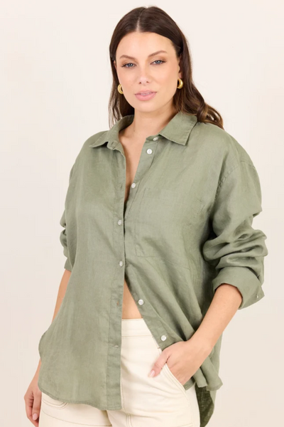 Uplifted Linen Oversized Shirt - Soft Khaki - Armadi - Re:Union Label - Shirts