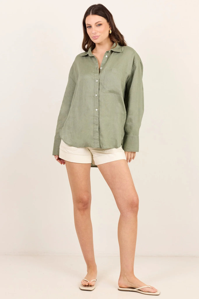 Uplifted Linen Oversized Shirt - Soft Khaki - Armadi - Re:Union Label - Shirts