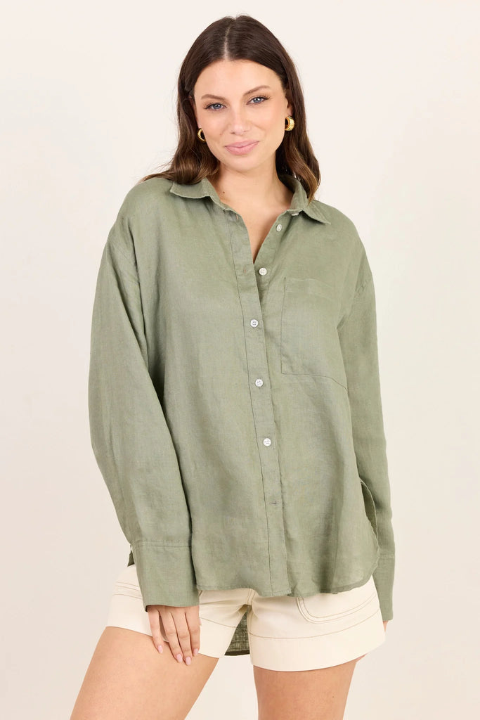 Uplifted Linen Oversized Shirt - Soft Khaki - Armadi - Re:Union Label - Shirts