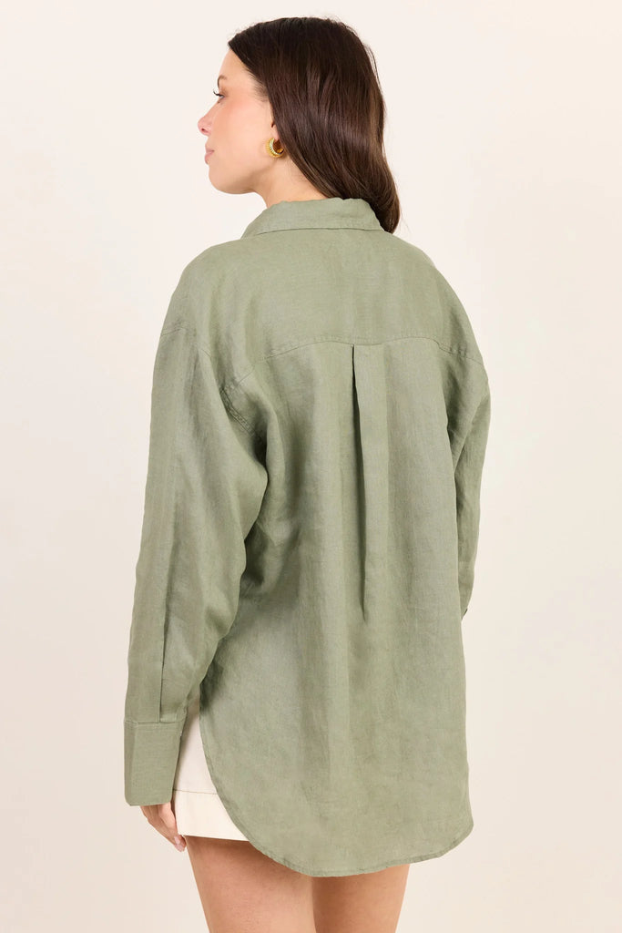Uplifted Linen Oversized Shirt - Soft Khaki - Armadi - Re:Union Label - Shirts