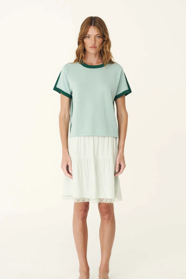 Rania Contrast Knit Tee- Bottle Green - Armadi - Rowie - Top