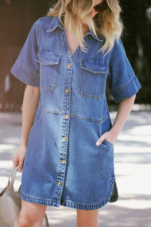 Side Pocket Boxy Dress - Fresh Indigo