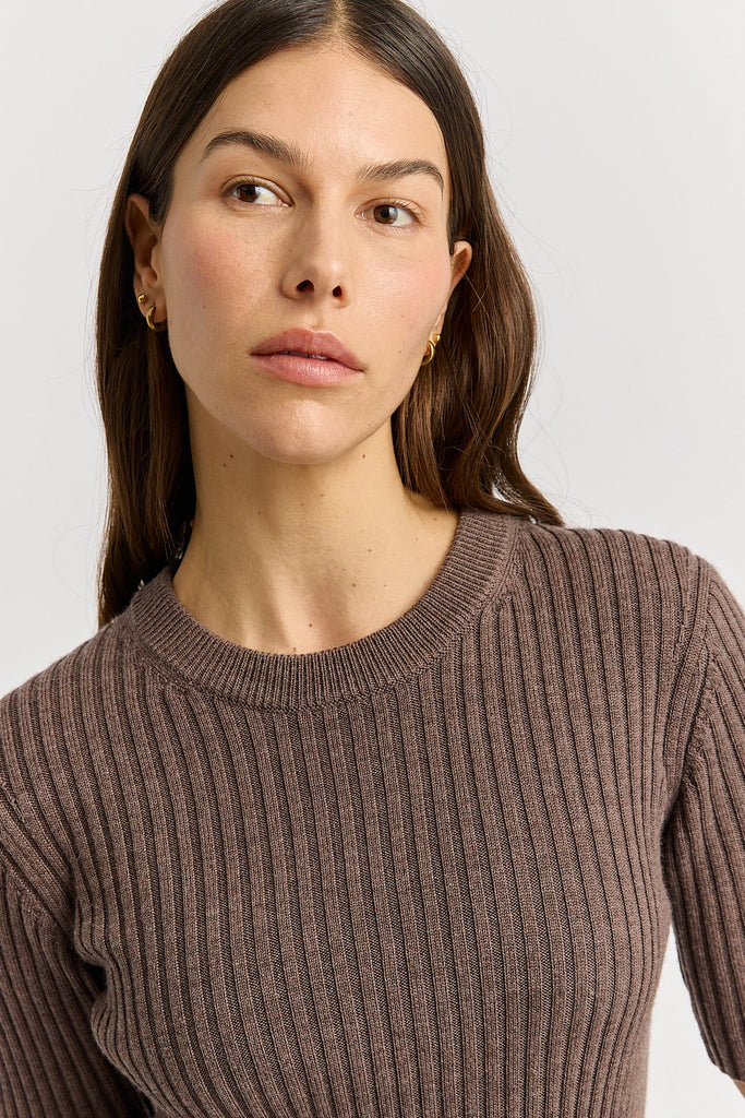 Rib Knit Top - Mocha - Armadi - Toorallie - Top