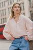 Premise Stripe High Neck Buttoned LS Top - Blush - Armadi - Ivy & Jack - Top