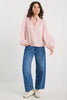 Premise Stripe High Neck Buttoned LS Top - Blush - Armadi - Ivy & Jack - Top