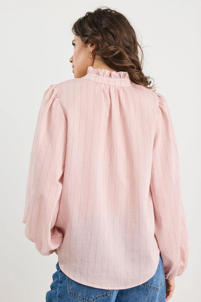 Premise Stripe High Neck Buttoned LS Top - Blush - Armadi - Ivy & Jack - Top