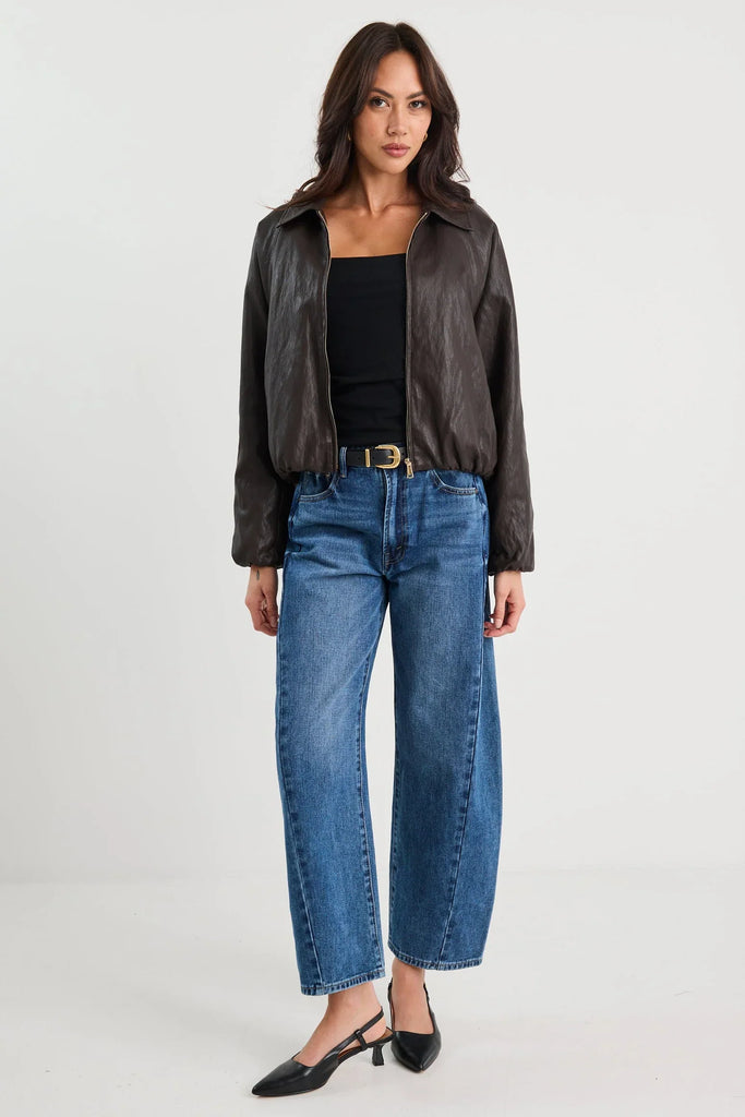 Troupe PU Leather Zip Through Bomber Jacket - Chocolate - Armadi - Stories be Told - Jacket/Coat