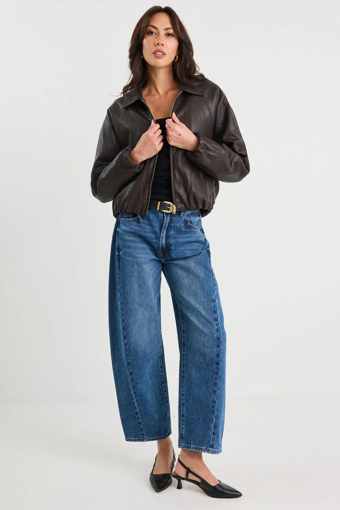 Troupe PU Leather Zip Through Bomber Jacket - Chocolate - Armadi - Stories be Told - Jacket/Coat