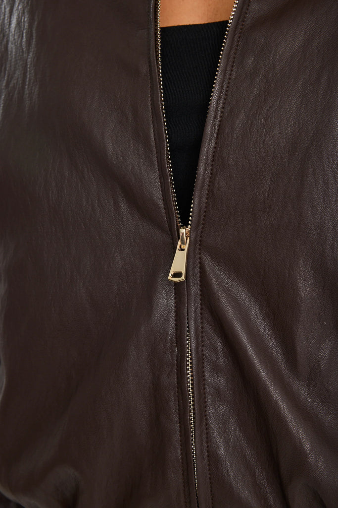 Troupe PU Leather Zip Through Bomber Jacket - Chocolate - Armadi - Stories be Told - Jacket/Coat