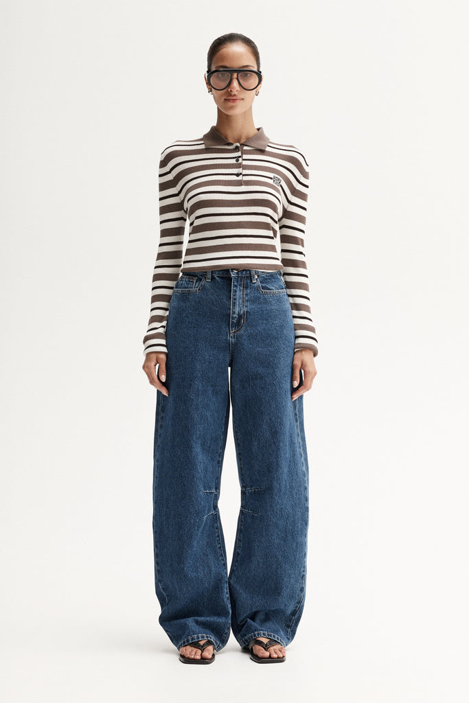 Ana knit Polo - Choc Multi Stripe - Armadi - Elka Collective - Top