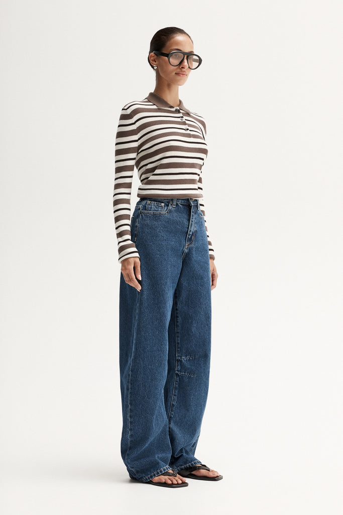 Ana knit Polo - Choc Multi Stripe - Armadi - Elka Collective - Top