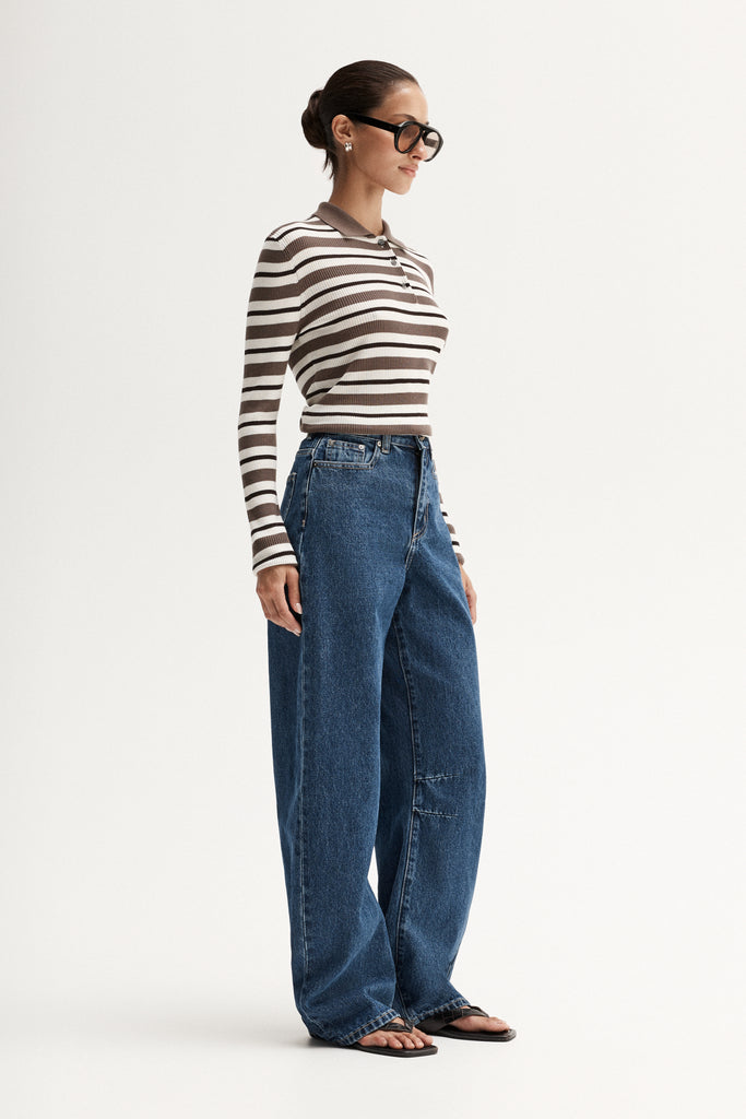 Ana knit Polo - Choc Multi Stripe - Armadi - Elka Collective - Top