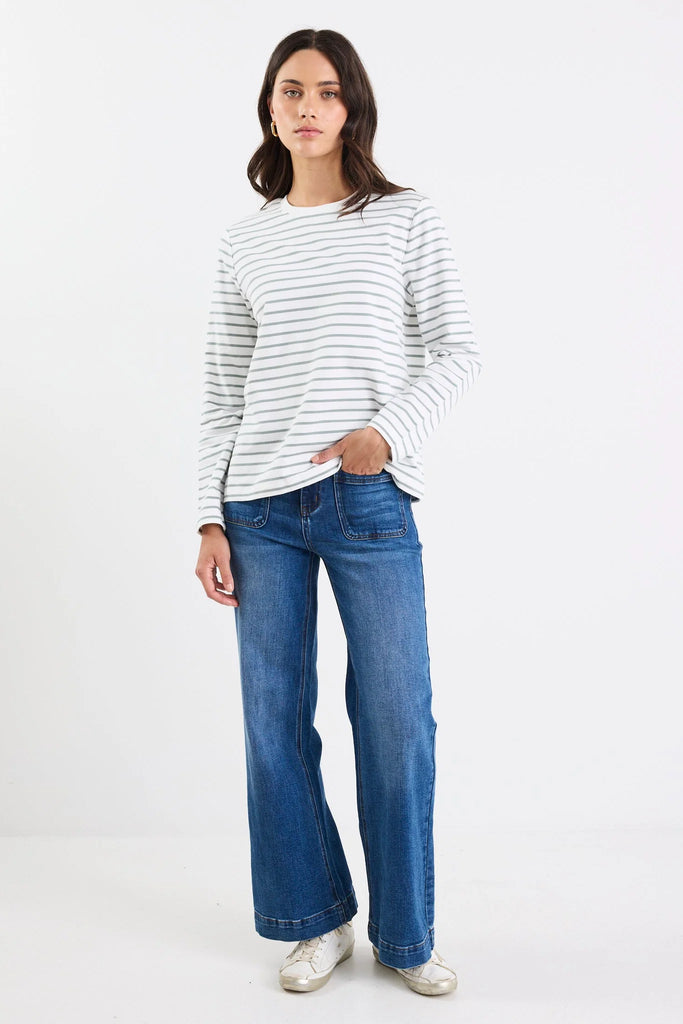 Tether L/S Boxy Tee - Khaki/White Stripe - Armadi - Re:Union Label - Tee