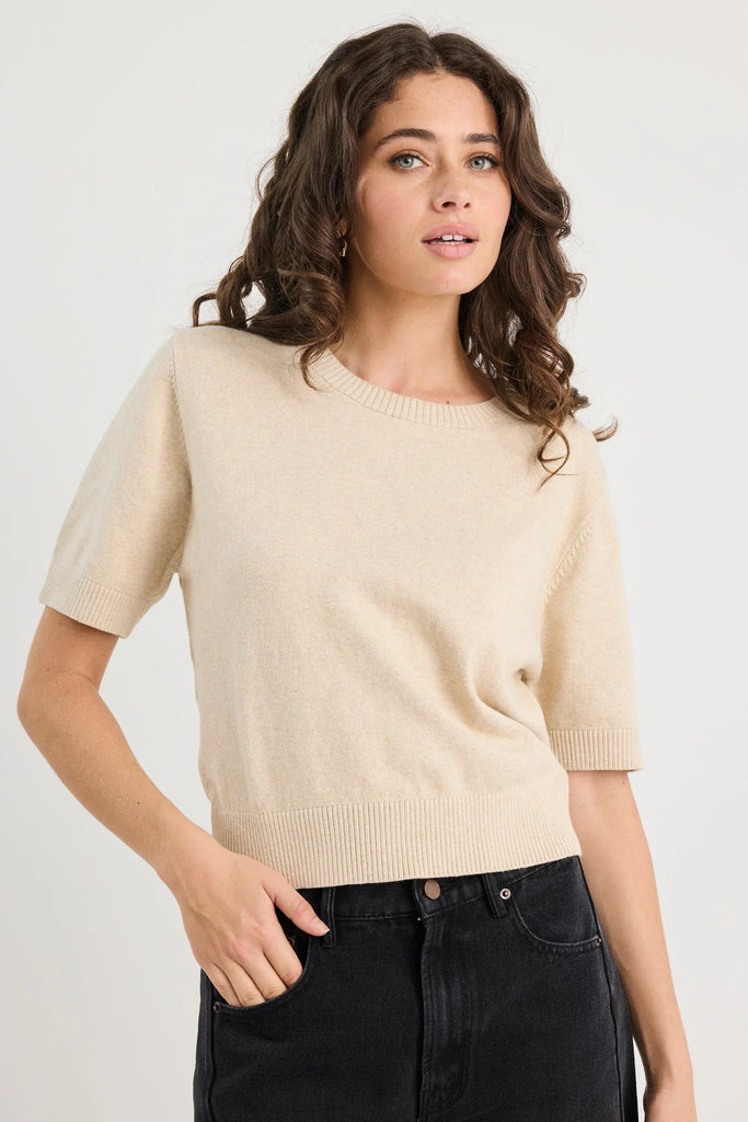 Topic Cashmere Blend Soft Knit Tee - Champagne - Armadi - Ivy & Jack - Top