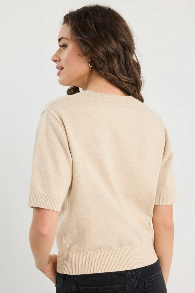 Topic Cashmere Blend Soft Knit Tee - Champagne - Armadi - Ivy & Jack - Top