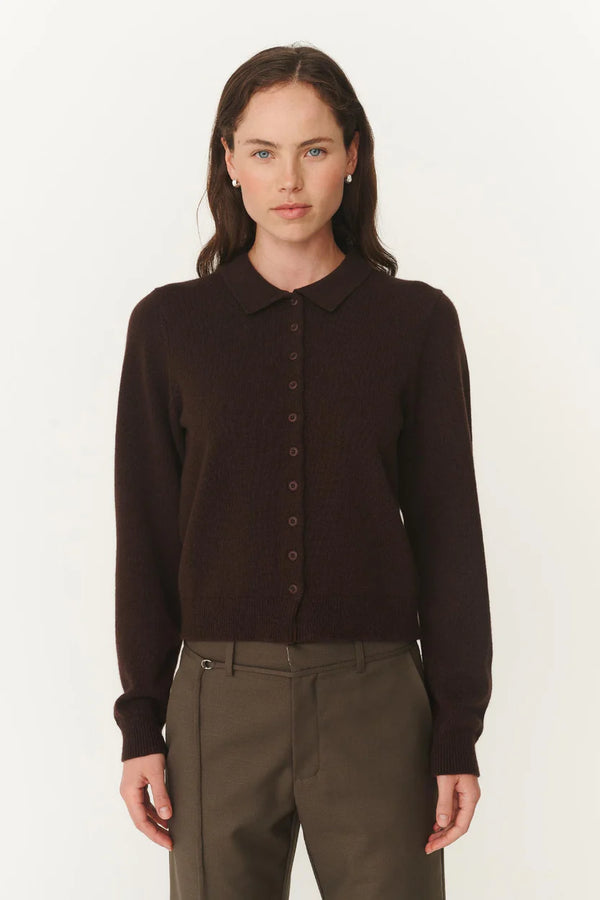 Celia Merino Knit Cardigan - Dark Cocao - Armadi - Rowie - Knitwear