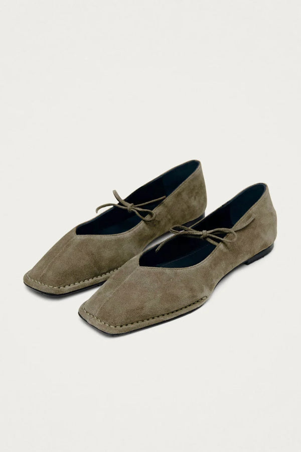 Sway Suede Leather Ballet Flats - Khaki - Armadi - Alohas - Shoes